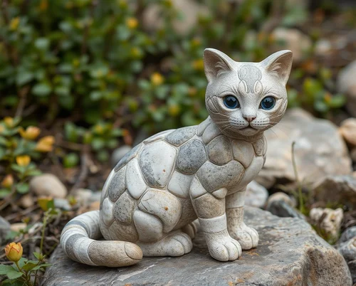 AI generated artistic stone cat sculpture made from natural rocks